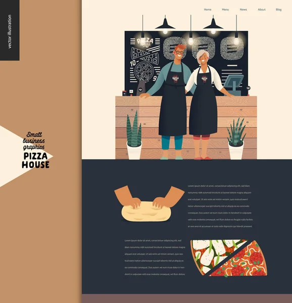Пиццерия - графика малого бизнеса - шаблон целевой страницы — стоковый вектор