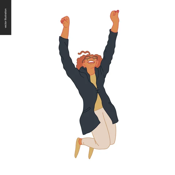 Gelukkig zakenman en vrouw springen vrolijk in de lucht — Stockvector