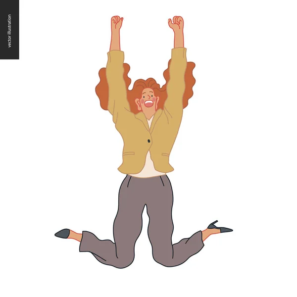 Feliz hombre y mujer de negocios saltando en el aire alegremente — Archivo Imágenes Vectoriales