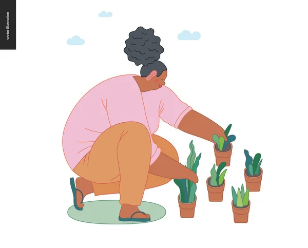 Jardinagem pessoas, primavera — Vetor de Stock