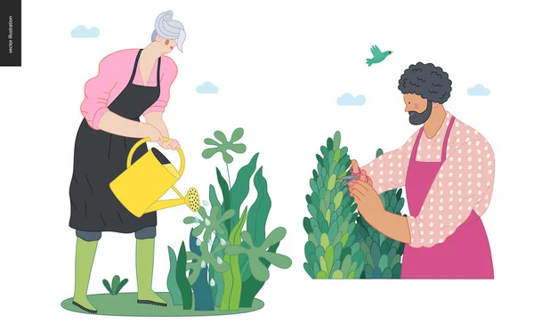 Садівництво люди набір, весна — стоковий вектор