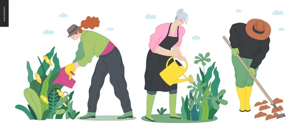 Gardening people set, spring — 스톡 벡터