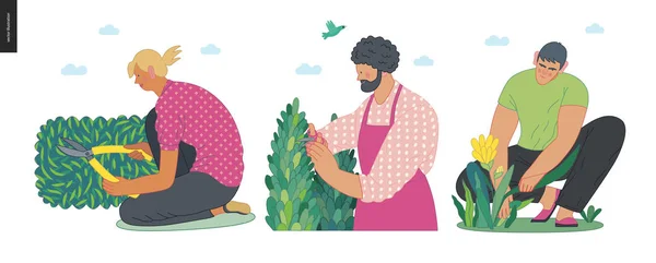 Gardening people set, spring — Stock Vector