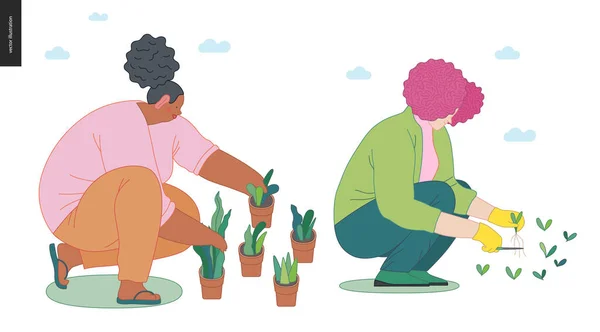 Jardinería conjunto de personas, primavera — Vector de stock