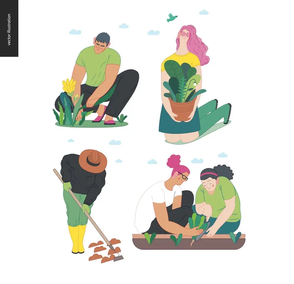 Κηπουρική άνθρωποι που, άνοιξη — Διανυσματικό Αρχείο