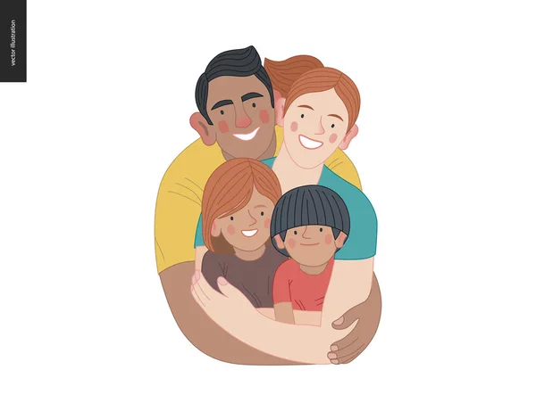 Glad internationell familj med barn -familjens hälsa och välbefinnande — Stock vektor