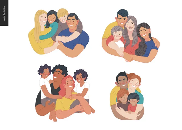 Heureuse famille internationale avec enfants - santé et bien-être de la famille — Image vectorielle