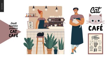 Kedi Kafe - küçük işletme grafikleri - patron ve kahveci