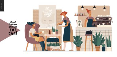 Kedi Kafe - küçük işletme grafikleri - ziyaretçi ve garson