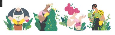 Gardening people, spring clipart