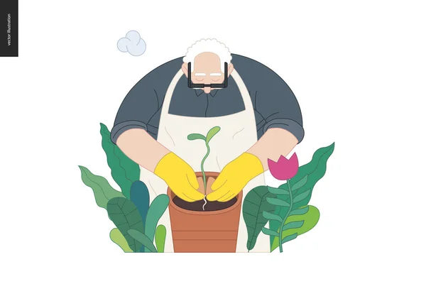 Gardening people, spring — Stock Vector