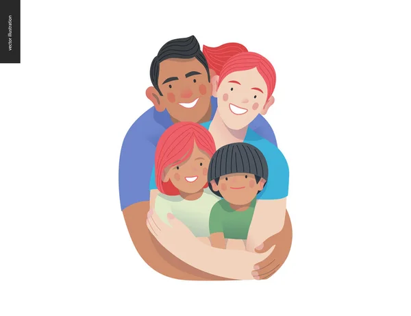 Ευτυχισμένη διεθνής οικογένεια με παιδιά -οικογενειακή υγεία και ευεξία — Διανυσματικό Αρχείο