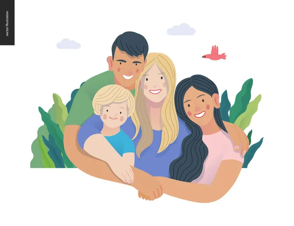 Família internacional feliz com crianças saúde e bem-estar familiar — Vetor de Stock