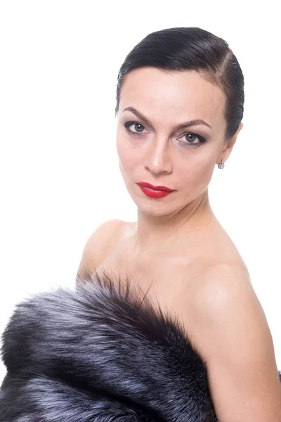 Portrait of a woman in a fur coa — Stock Photo, Image