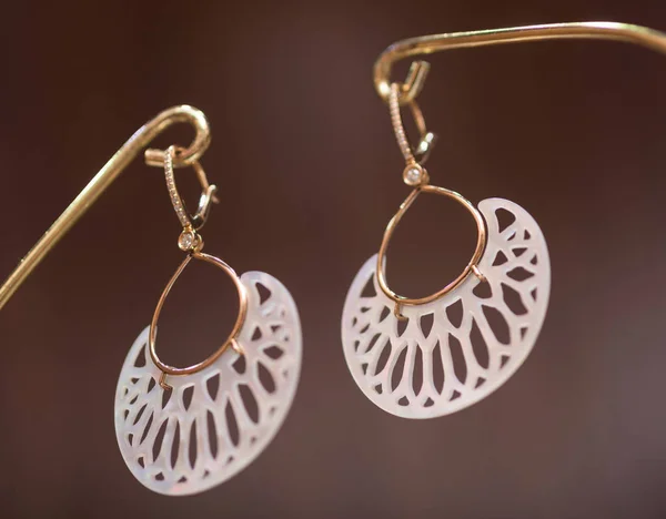 Bijoux, boucles d'oreilles sur fond neutre — Photo