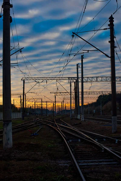 Railroad tracks at sunse — Stock Photo, Image