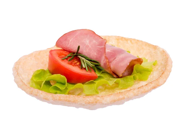 Sandwich with sausage and tomato — Stock Photo, Image