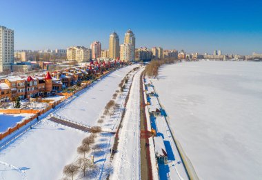 Microdistrict Obolon aerial view. Kiev