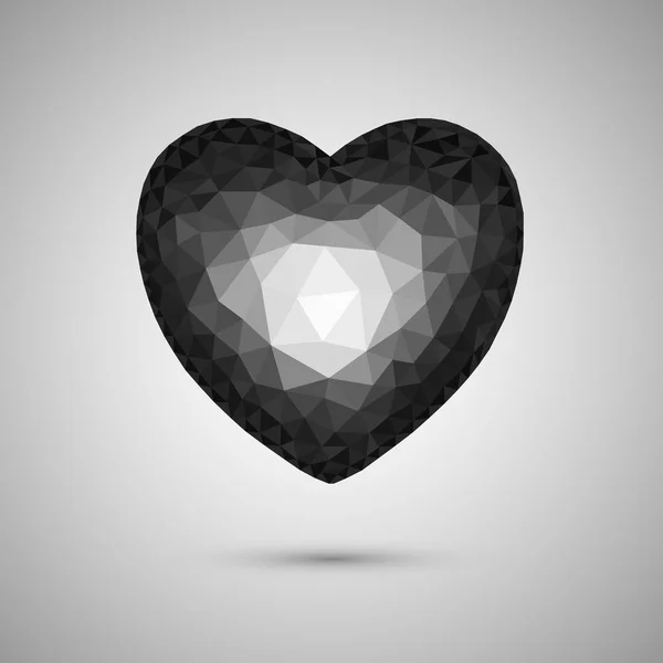 Coração de cristal preto poligonal — Vetor de Stock
