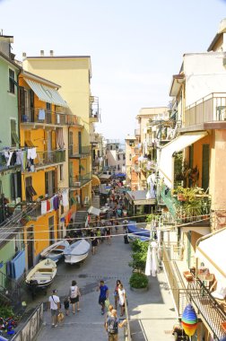 Riomaggiore, Cinque Terre, La Spezia, İtalya'nın görünümü