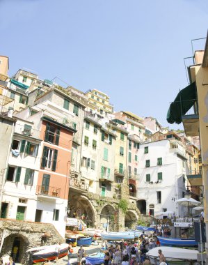 Riomaggiore, Cinque Terre, La Spezia, İtalya'nın görünümü
