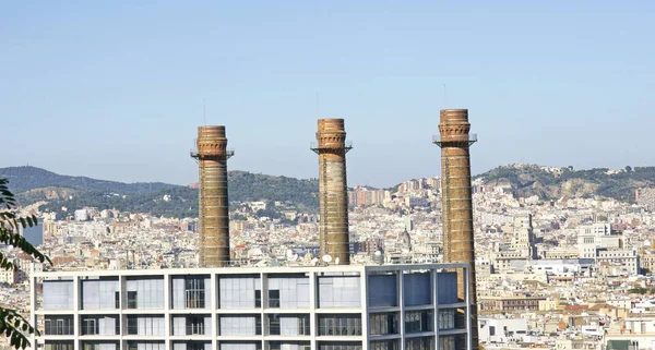 Drei Schornsteine Der Poble Sec Barcelona Katalonien Spanien — Stockfoto