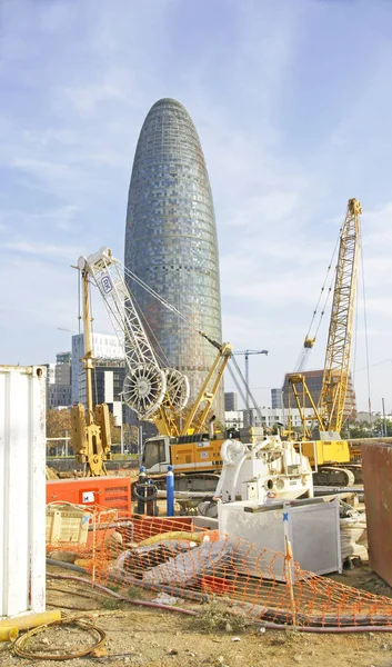 Obras Los Túneles Plaza Les Glories Catalanes Barcelona Mayo 2016 — Foto de Stock