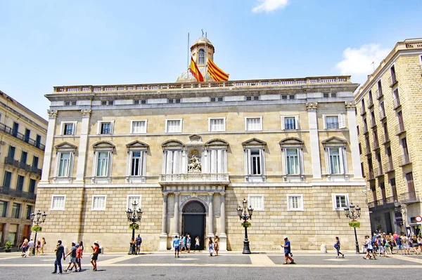 Piazza Sant Jaume Con Edificio Del Genralitat Catalunya Ore Agosto — Foto Stock