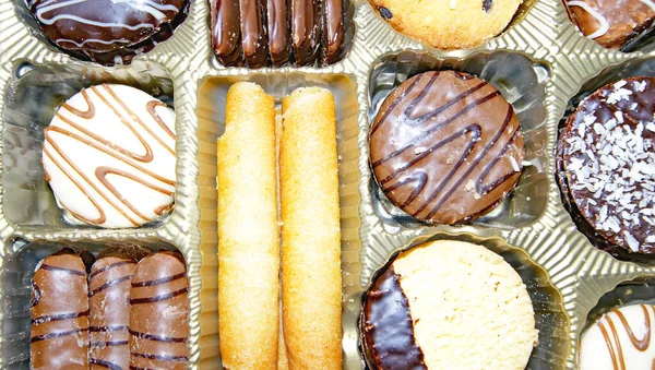 Biscuits Assortis Sur Plateau Triés Par Classe Forme — Photo