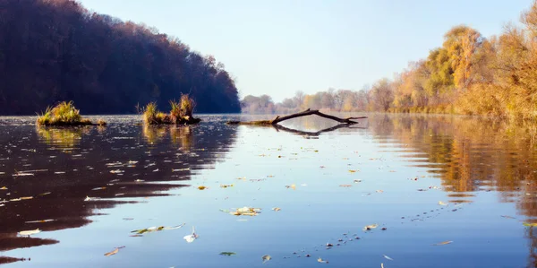 Reflectie van bomen in het water in de herfst — Stockfoto
