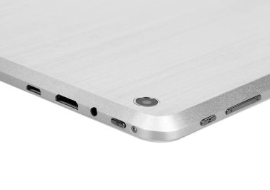 Beyaz arka plan ince geri üst deta tablet beyaz gümüş metal