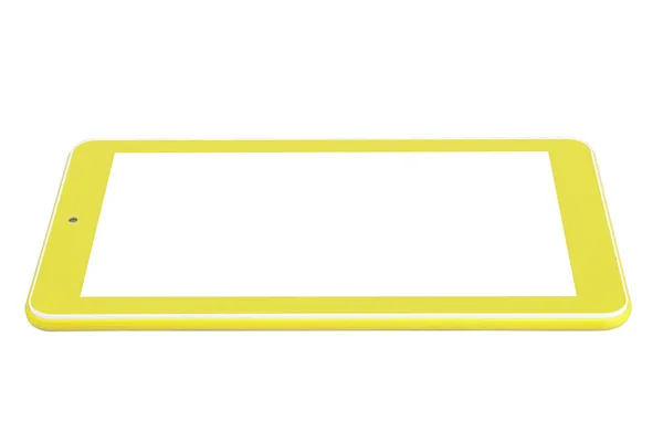 Tablet amarelo frente deitado plano — Fotografia de Stock