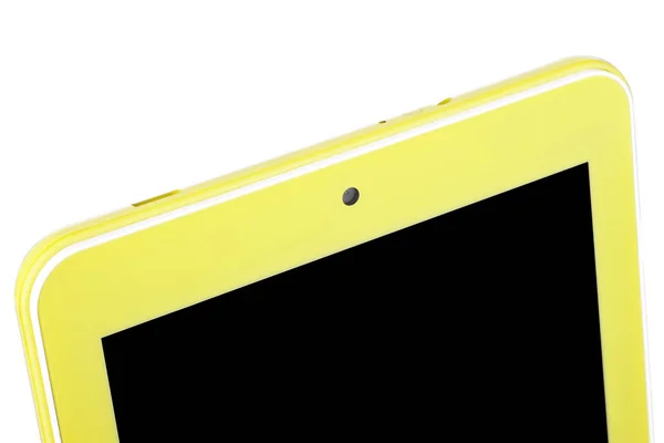 Tableta amarillo frente cámara de cerca — Foto de Stock