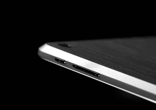 Tablet metallo bianco argento su sfondo bianco sottile parte posteriore superiore — Foto Stock