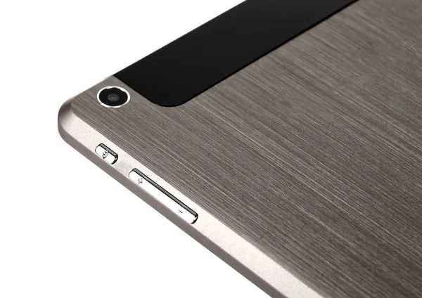 Tablet metal prata preta no fundo branco produto de volta camer — Fotografia de Stock