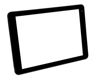 Beyaz arka plan e-kitap ön sol beyaz gümüş metal tablet 