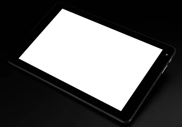 Tablet white silver metal on black background smart front flat s — Stock Photo, Image