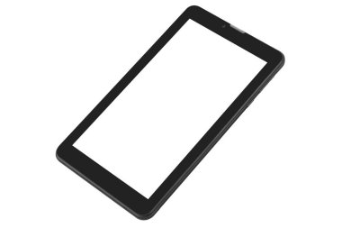 Tablet siyah arka plan ön sağ yan açı