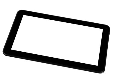 Beyaz ve siyah düğme ön açısı uçan tablet