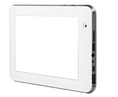 Tablet metal siyah beyaz düz ön sağ tarafta ile gümüş