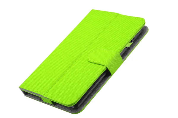 Tablet caso etui verde fechado frente deitado — Fotografia de Stock