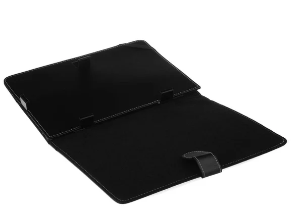 Tablet etui preto aberto frente esquerda plana — Fotografia de Stock