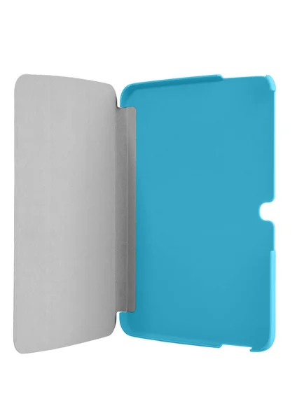 Tablet etui azul frente aberta em linha reta — Fotografia de Stock