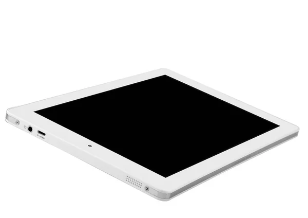 Tableta rectángulo blanco frente volando lado izquierdo — Foto de Stock