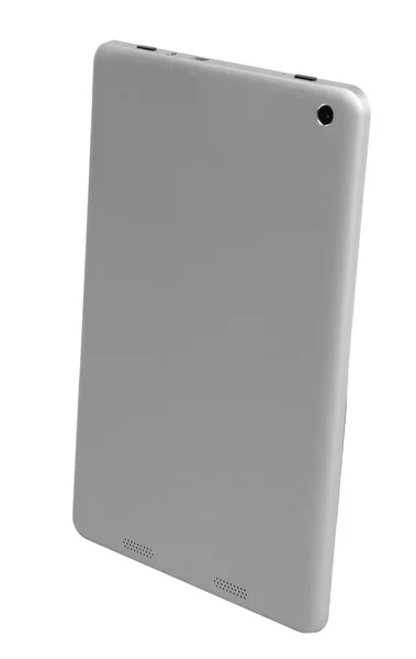 Tabletta ezüst fém technológia sima hátsó jobb oldalán — Stock Fotó
