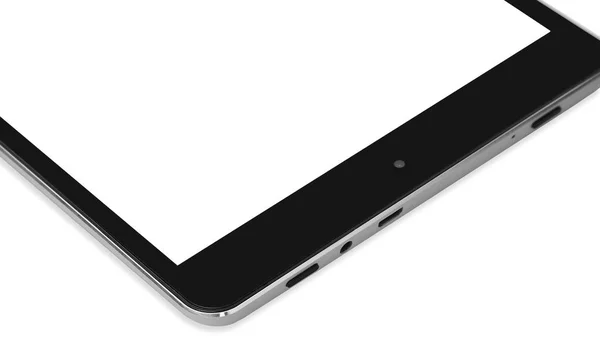 Tablet prata metal tecnologia lisa frente perto da câmera — Fotografia de Stock