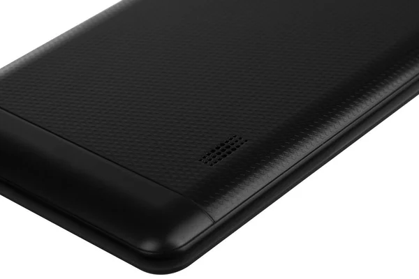 Tablet fundo preto textura traseira perto alto-falante — Fotografia de Stock