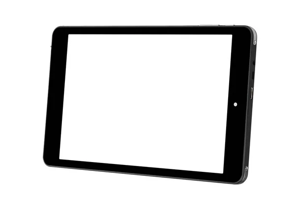 Tablet μαύρο απομονώνονται μπροστά ευθεία κάθετη δεξιά πλευρά — Φωτογραφία Αρχείου