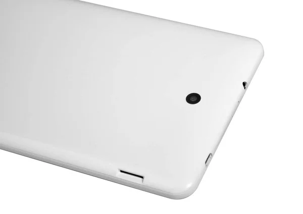Tablet branco de volta fechar a tela da câmera horizontal — Fotografia de Stock