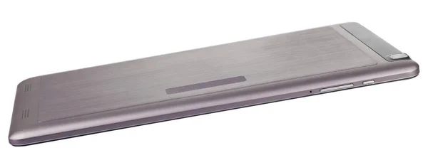 Tablet metal prata violeta volta plana — Fotografia de Stock